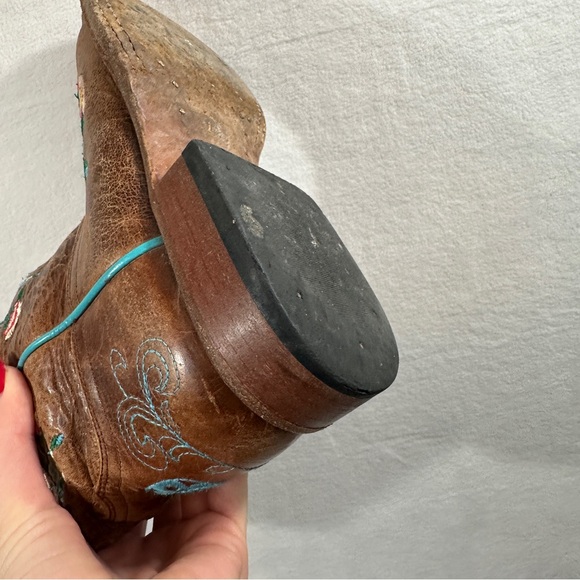 Macie Bean floral brown cowboy boots square toe rose garden leather pink blue - Picture 3 of 11